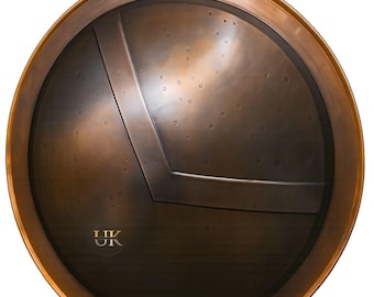 Handmade Spartan Shield: 18 Gauge Steel, Leather Straps