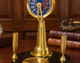 Brass Ships Telegraph Desk Organizer with Compass & Pen Holders, Nautical Office Decor, Maritime Captain Gift, Steampunk Desk Accessory