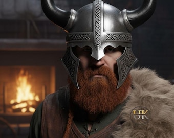 Horned Viking Helmet | with two horns, made of metal Medieval Armor, Larp Costume