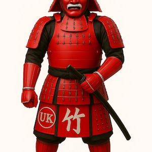 Wearable Red Samurai Armor: Sengoku Period Iron & Silk Suit