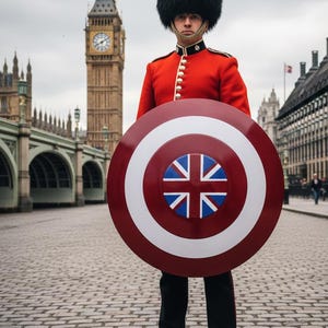 Captain Carter Shield: Metal Prop Replica, British Flag Design - Cosplay Red and Blue