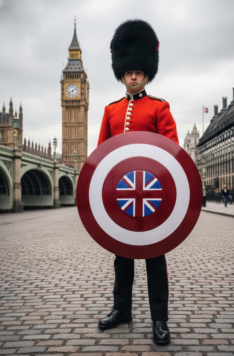Captain Carter Shield: Metal Prop Replica, British Flag Design - Cosplay Red and Blue