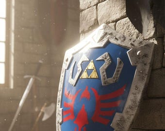 Escudo Hyliano de Zelda de acero hecho a mano: réplica de tamaño real con empuñadura