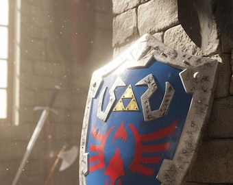 Zelda Shield, Steel Hylian Replica with Adjustable Leather Straps for Cosplay
