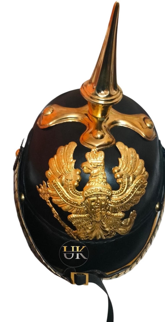 プロイセン帝国軍ピッケルハウベヘルメット：スパイク付き革製、ドイツ