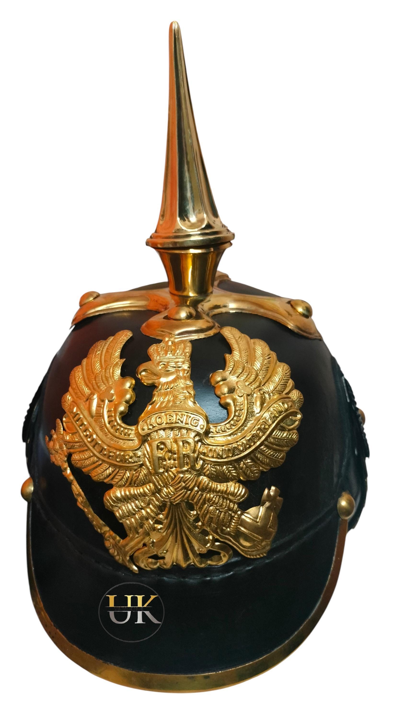 プロイセン帝国軍ピッケルハウベヘルメット：スパイク付き革製、ドイツ