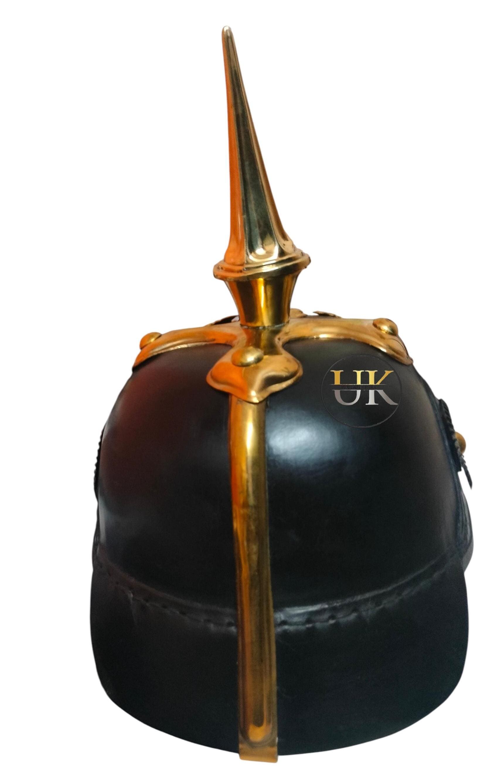 プロイセン帝国軍ピッケルハウベヘルメット：スパイク付き革製、ドイツ