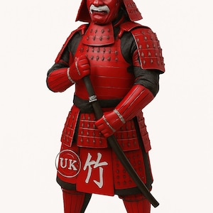 Wearable Red Samurai Armor: Sengoku Period Iron & Silk Suit