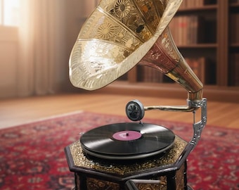 手作りのアンティークスタイルの蓄音機：シェラックレコードプレーヤー