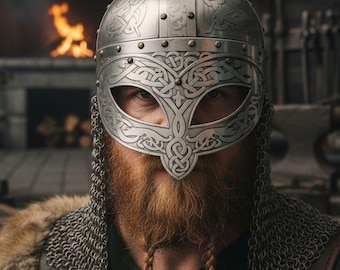 Etched Viking Gjermundbu Helmet: Handcrafted Norse Battle Headgear