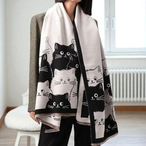 Black Cat Knit Scarf: Soft Winter Shawl Wrap - Gift for Cat Lovers