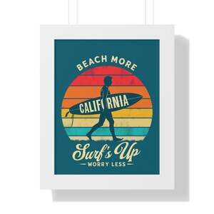California Surf Poster, Beach Wall Art, Retro Decor, Surfer Gift, Home Decor, Coastal Vibes, Perfect for Beach Lovers