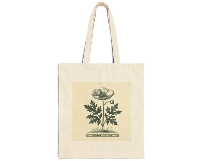 Vintage Botanical Cotton Tote Bag - Floral Canvas Tote, Eco-Friendly Reusable Shopper for Market, Errands, or Everyday Use