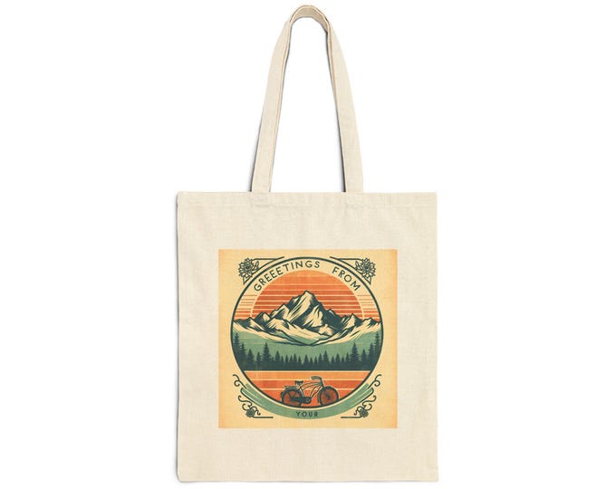 Rustic Mountain Canvas Tote Bag - Eco-Friendly Cotton Shopper with Vintage Mountain Illustration, Perfect for Hiking or Errands