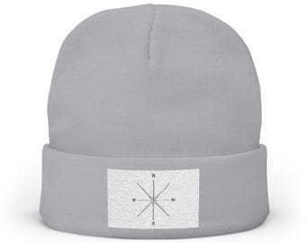 Embroidered Compass Knit Beanie - Cozy Winter Hat with Nautical Design