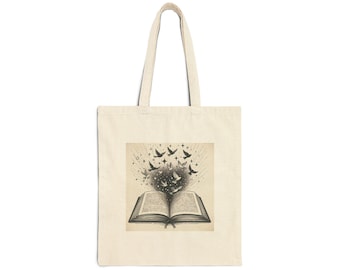 Literary Dreams Cotton Tote Bag - Book Lover Canvas Tote, Reusable Eco-Friendly Bag for Library, School, or Bookstore