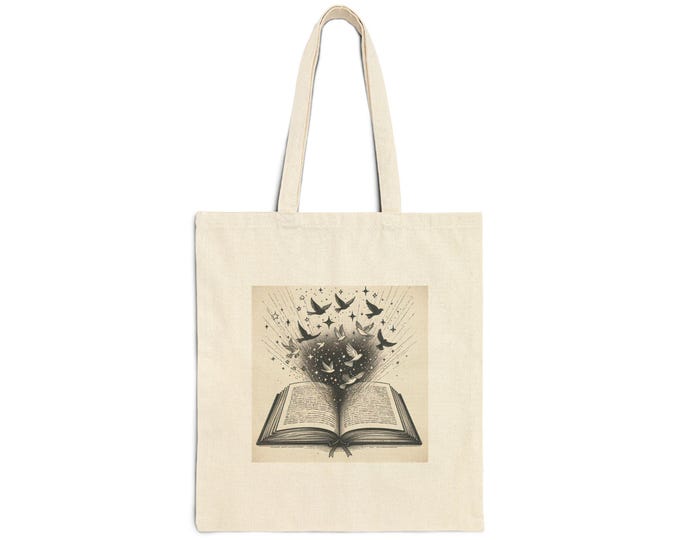 Literary Dreams Cotton Tote Bag - Book Lover Canvas Tote, Reusable Eco-Friendly Bag for Library, School, or Bookstore