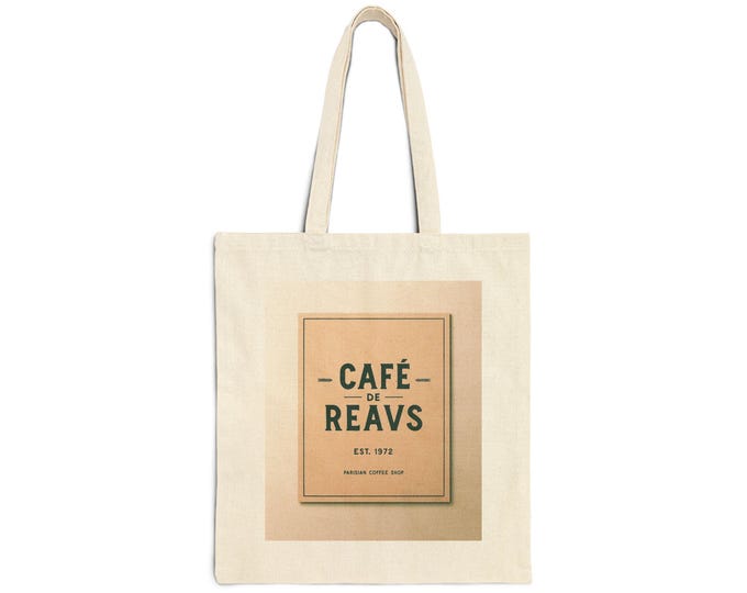 Vintage Café Cotton Tote Bag - Retro Coffee Shop Canvas Tote, Reusable Grocery Bag with Parisian Style Illustration