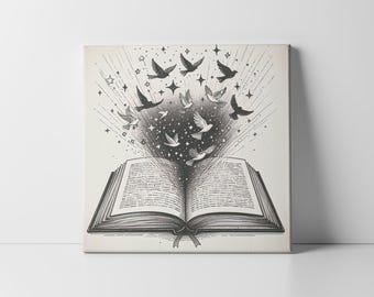 Magical Book Decor - Framed Literary Wall Art with Sparkles and Stars, Reading-Themed Poster for Bibliophiles and Story Lovers
