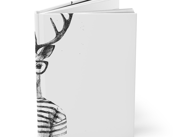Deer Illustration Journal, Minimalist Black-and-White Hardcover Notebook for Writing, Sketching, Bullet Journaling