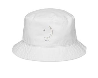 Celestial Embroidered Bucket Hat - Moon and Star Pattern, Stylish Sun Protection Hat