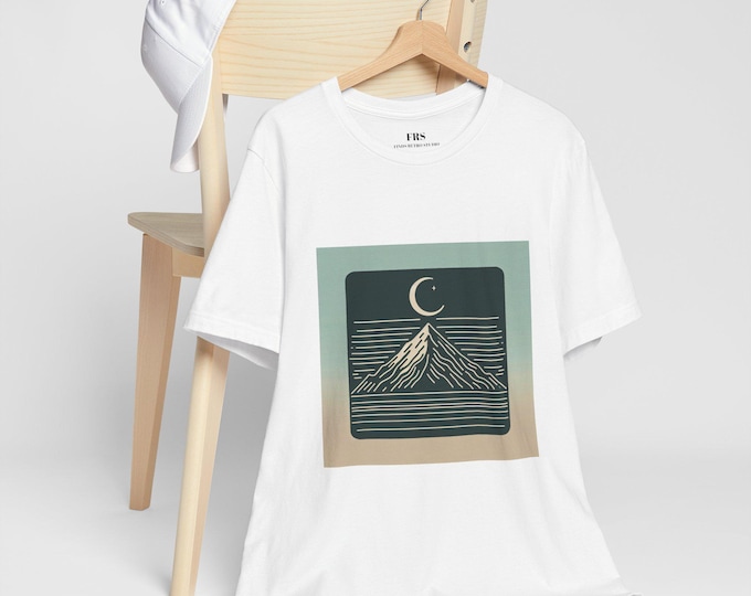 Nature Aesthetic Mountain Tee - Minimalist Moon Graphic T-Shirt