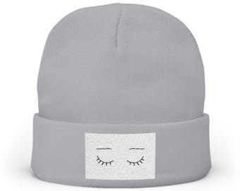 Embroidered Eyes Knit Beanie - Cozy Winter Hat with Unique Eye Design