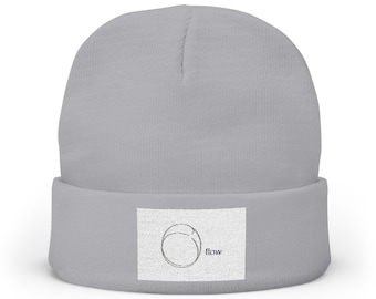 Embroidered Flow Knit Beanie - Cozy Winter Hat with Elegant Embroidery