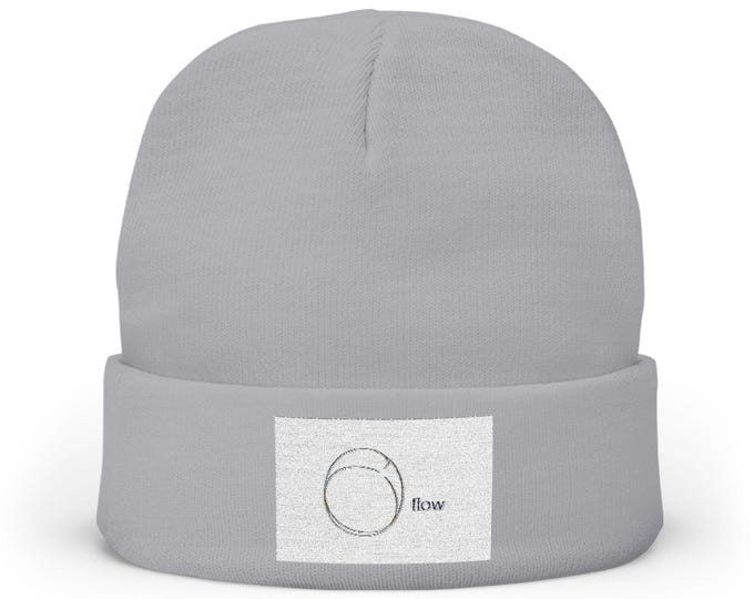 Embroidered Flow Knit Beanie - Cozy Winter Hat with Elegant Embroidery