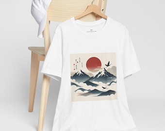 Japanese Inspired Mountain Sunset T-Shirt - Serene Nature Graphic Tee