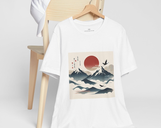 Japanese Inspired Mountain Sunset T-Shirt - Serene Nature Graphic Tee