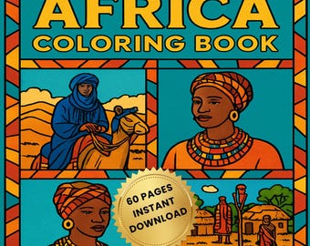 Africa Coloring Book for Adults | 60 Printable Pages | Relaxing Line Art | Instant Download PDF