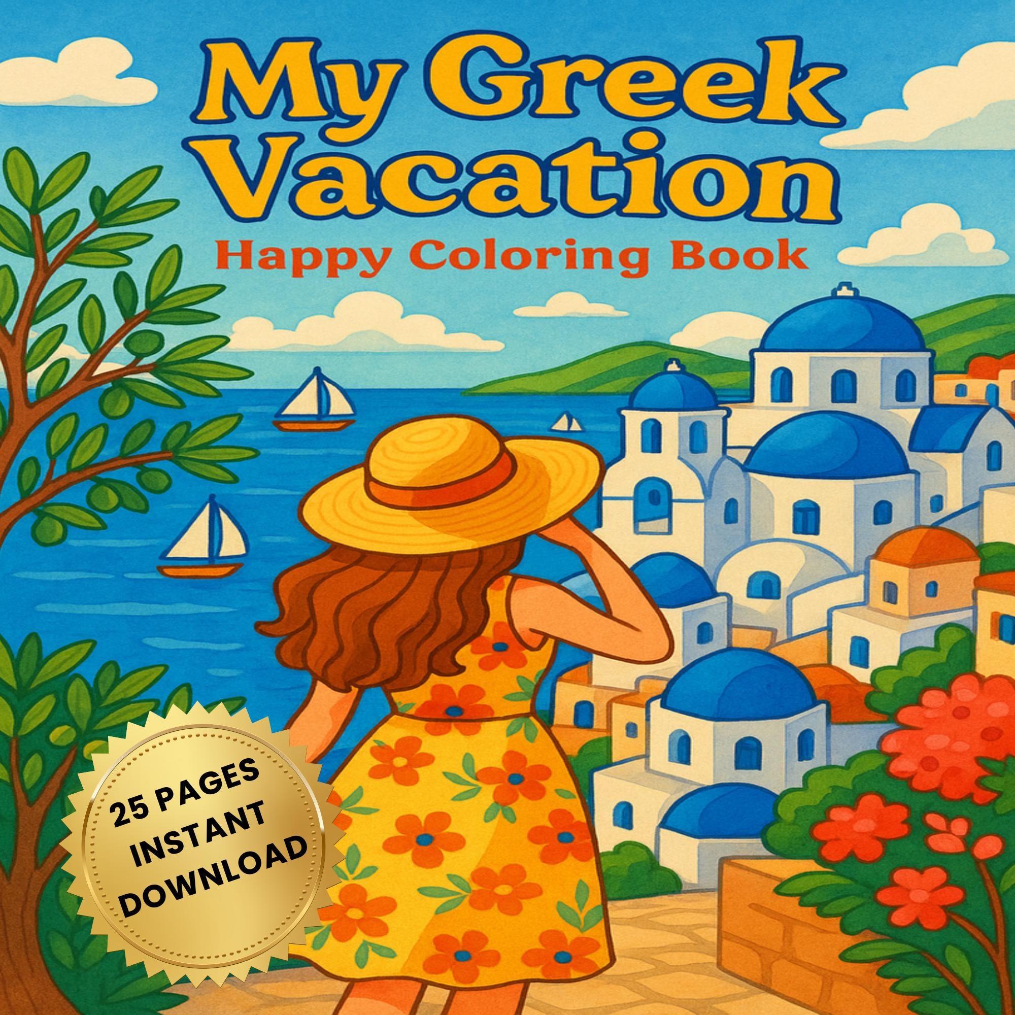 Greece Coloring Book: Adult Printable Travel Pages (PDF Download, 25 Pages)
