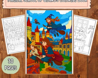 Wizard School Coloring Book: 30 Fantasy Pages, Kids Activity (PDF)