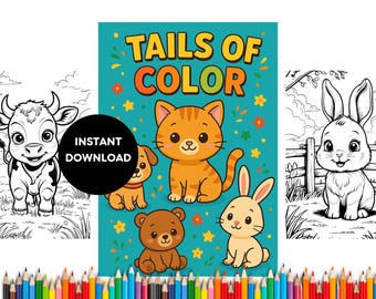 Cute Animals Coloring For Kids - 66 Pages, Instant Download PDF Coloring Book