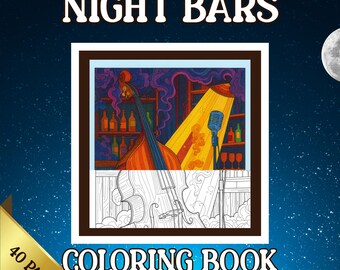 Livro de colorir de jazz: 40 cenas de bares e coquetéis | Páginas em PDF para download instantâneo
