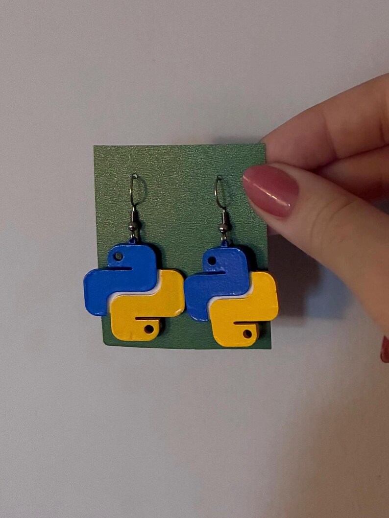 Linux + Python Earrings & Keychain | Computer Science Mascot | Handpainted | 3D-Printed | Software Engineer Gifts | Programmer Present image 3