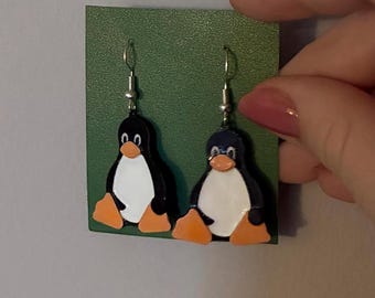Linux + Python Earrings & Keychain | Computer Science Mascot | Handpainted | 3D-Printed | Software Engineer Gifts | Programmer Present