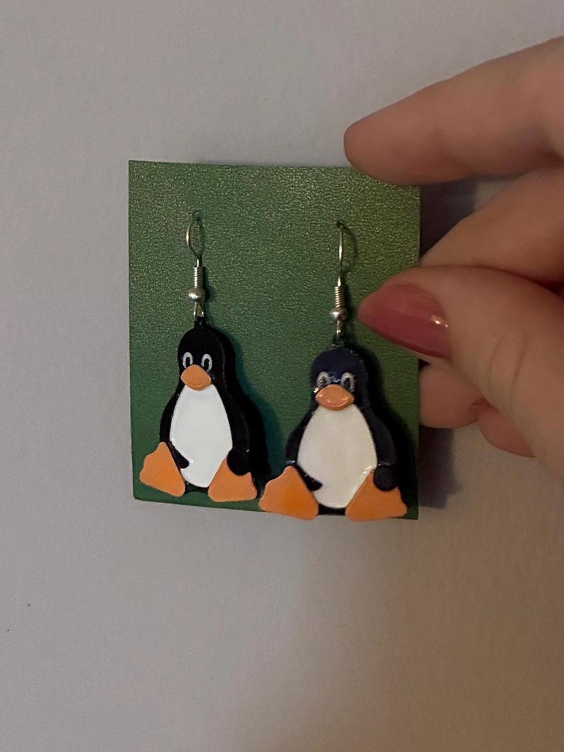 Linux + Python Earrings & Keychain | Computer Science Mascot | Handpainted | 3D-Printed | Software Engineer Gifts | Programmer Present image 1