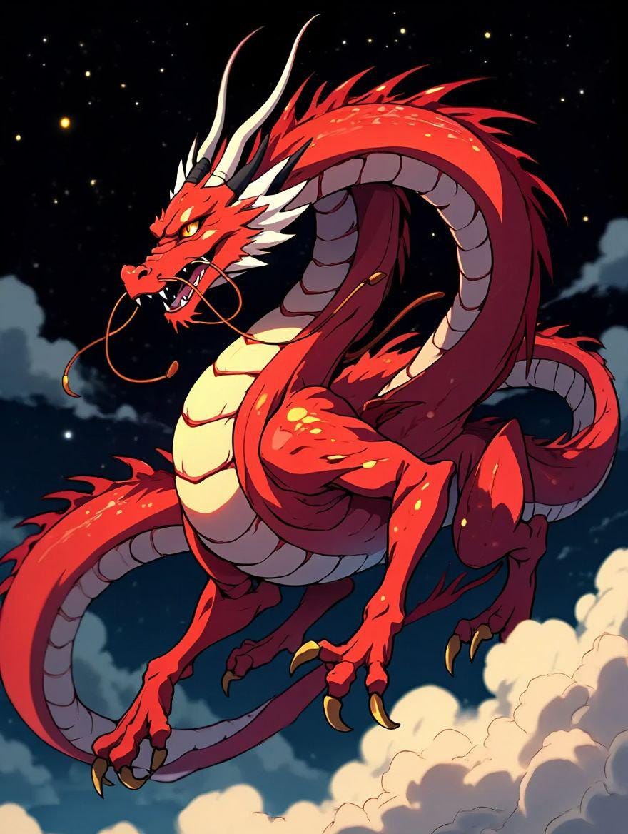 Red Dragon Fantasy Art Print – Anime Style Dragon Poster – Majestic ...