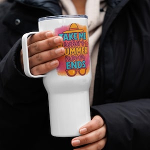Travel Mug with Handle – Insulated Stainless Steel Coffee Tumbler – Reusable Thermal Cup – Spill Proof Lid – Gift for Coffee Lovers