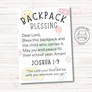 Backpack Blessing Backpack Blessing Tags Backpack Tag Backpack Tags Backpack Prayer Preschool Backpack Bless This Backpack Bookbag Blessing