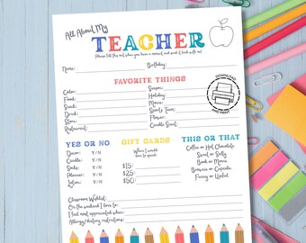 Teacher Favorite Things Teacher Questionnaire All About My Teacher Meet The Teacher Favorite Things List Teacher Favorites List