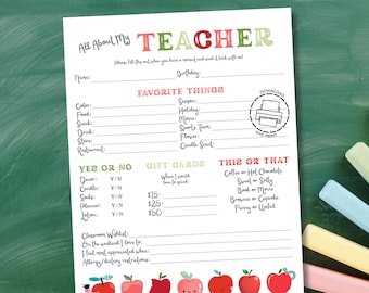Teacher Favorite Things Teacher Questionnaire All About My Teacher Meet The Teacher Favorite Things List Teacher Favorites List