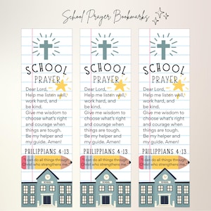 First Day of School Prayer Bookmark Back to School Prayer Bookmark Christian School Gift Tag Backpack Blessing Teacher Bible Bookmarks
