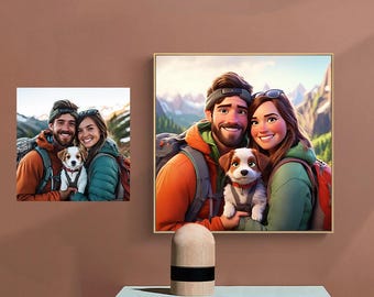Custom Cartoon Family Portrait: Photo to Canvas Print Animation