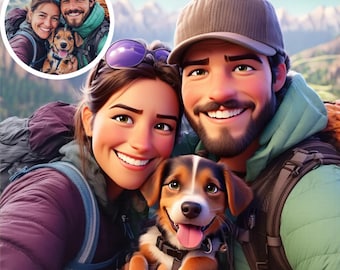 Personalized Cartoon Portrait: Custom Canvas Print Gift for Family, Couples, Pets