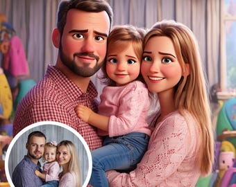 Custom Cartoon Portrait Canvas Print: Family, Couples, Pets