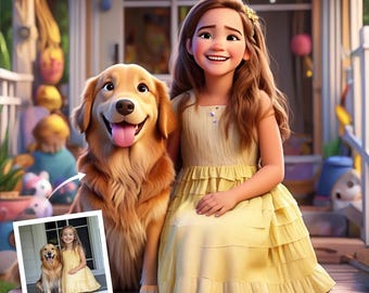 Custom Cartoon Portrait Canvas: Family, Couple, Pet Art