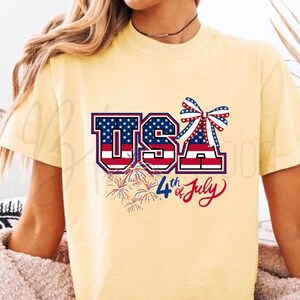 USA Flag 4th of July T-Shirt - Patriotic Fireworks Shirt - Independence Day Graphic Tee - Red White Blue Shirt - America Celebration Tee